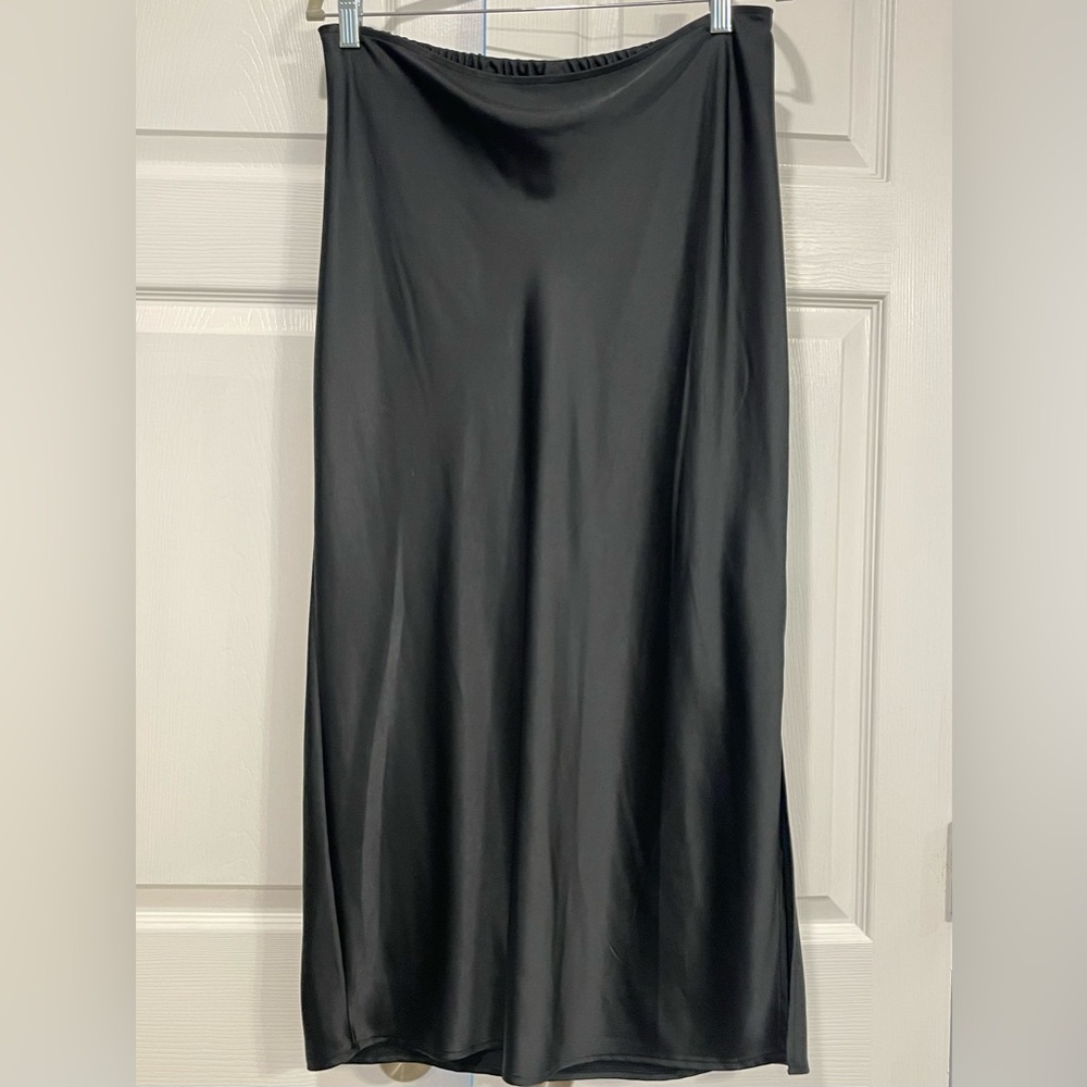 Black Satin Midi Skirt